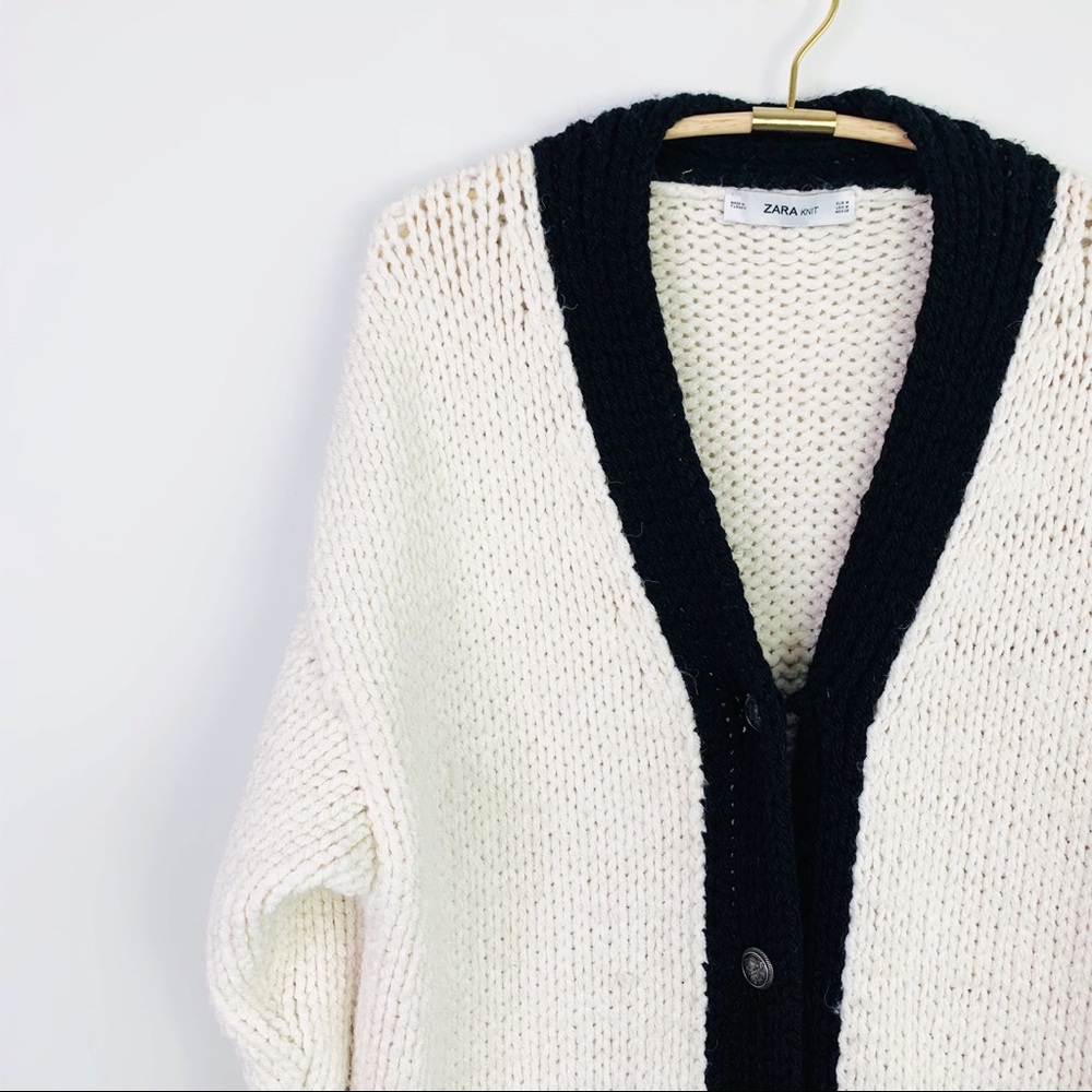 Zara White chunky knit oversized cardigan sweater - Picture 7 of 11